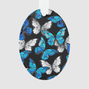 Dark Seamless Pattern with Blue Butterflies Morpho Ornament