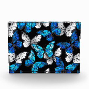 Dark Seamless Pattern with Blue Butterflies Morpho Photo Block