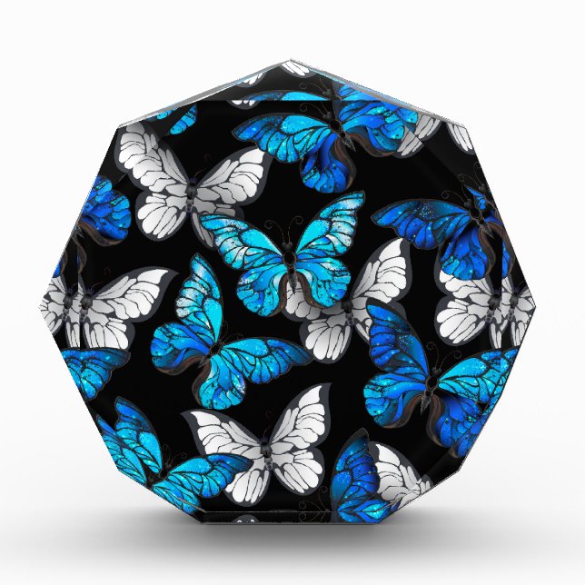 Dark Seamless Pattern with Blue Butterflies Morpho Photo Block (Front)