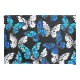 Dark Seamless Pattern with Blue Butterflies Morpho Pillowcase