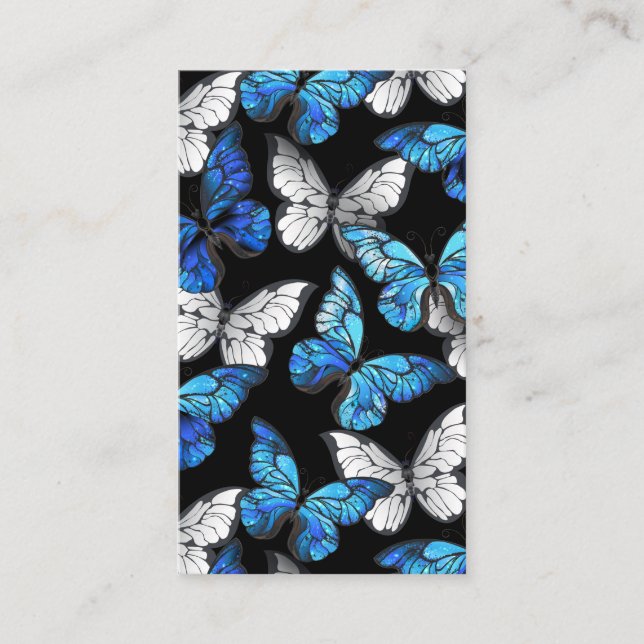Dark Seamless Pattern with Blue Butterflies Morpho Place Card (Front)