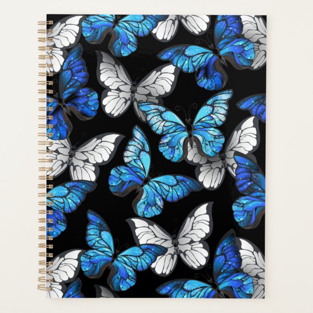 Dark Seamless Pattern with Blue Butterflies Morpho Planner (Front)