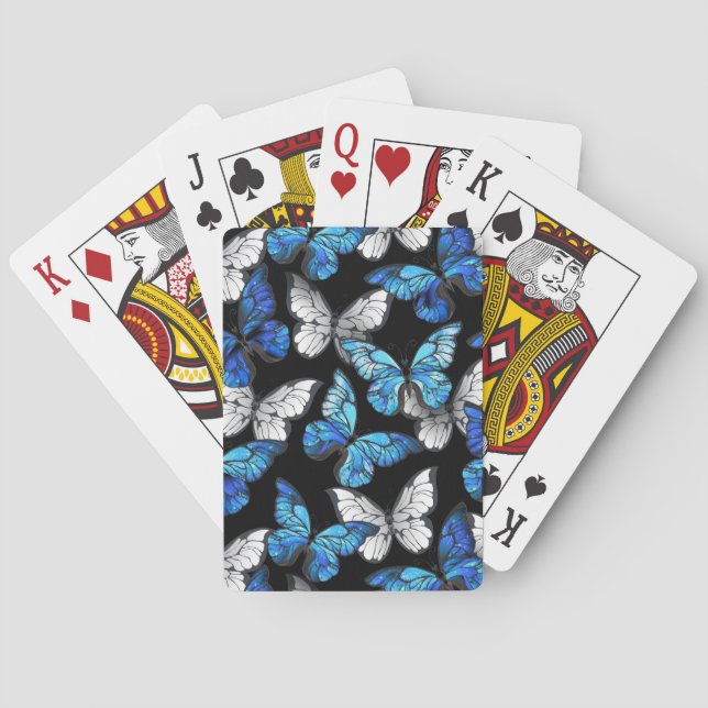 Dark Seamless Pattern with Blue Butterflies Morpho Playing Cards (Back)