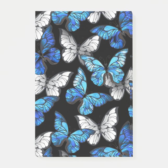 Dark Seamless Pattern with Blue Butterflies Morpho Post-it Notes (Front)