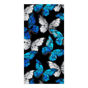 Dark Seamless Pattern with Blue Butterflies Morpho Poster