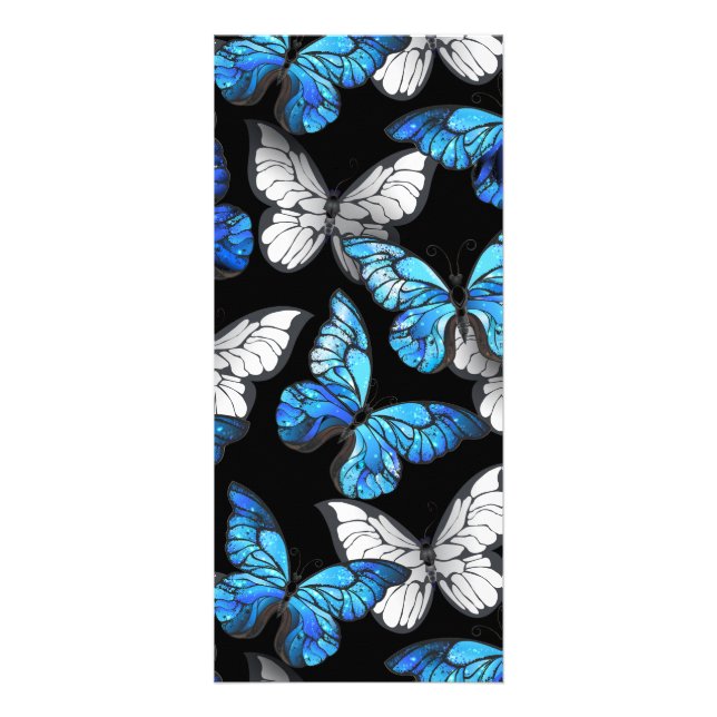 Dark Seamless Pattern with Blue Butterflies Morpho Rack Card (Front)