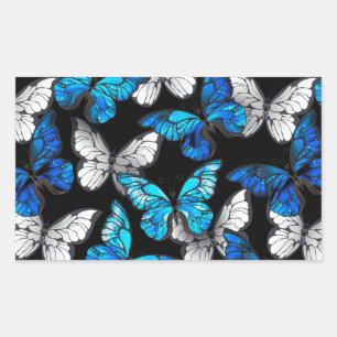 Dark Seamless Pattern with Blue Butterflies Morpho Rectangular Sticker