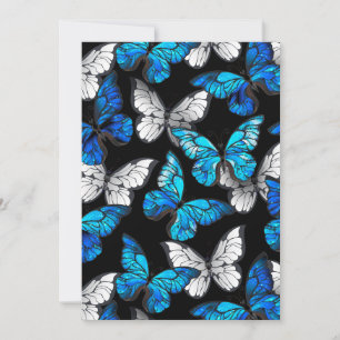 Dark Seamless Pattern with Blue Butterflies Morpho Save The Date