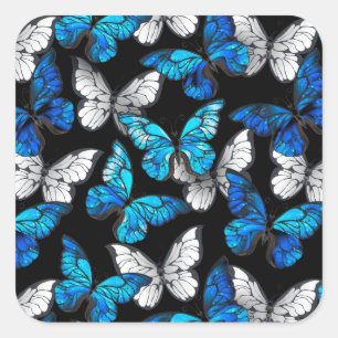 Dark Seamless Pattern with Blue Butterflies Morpho Square Sticker