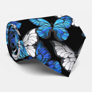 Dark Seamless Pattern with Blue Butterflies Morpho Tie
