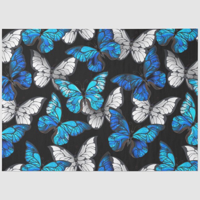 Dark Seamless Pattern with Blue Butterflies Morpho Tissue Paper (Front)