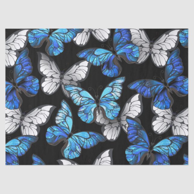 Dark Seamless Pattern with Blue Butterflies Morpho Tissue Paper (Front)
