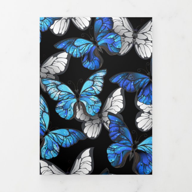 Dark Seamless Pattern with Blue Butterflies Morpho Tri-Fold Announcement (Cover)