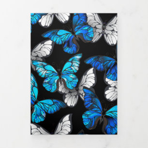 Dark Seamless Pattern with Blue Butterflies Morpho Tri-Fold Card