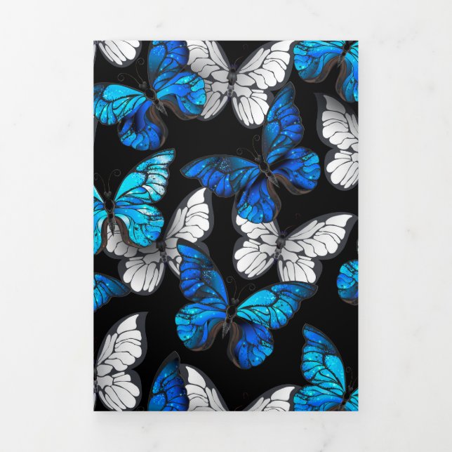 Dark Seamless Pattern with Blue Butterflies Morpho Tri-Fold Holiday Card (Cover)