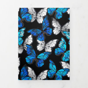 Dark Seamless Pattern with Blue Butterflies Morpho Tri-Fold Invitation