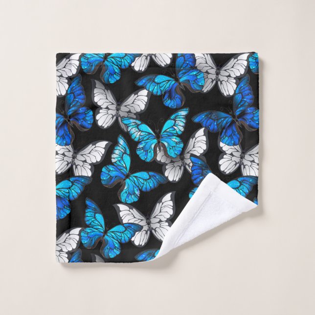 Dark Seamless Pattern with Blue Butterflies Morpho Wash Cloth (Wash Cloth)