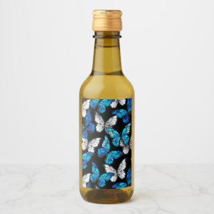 Dark Seamless Pattern with Blue Butterflies Morpho Wine Label