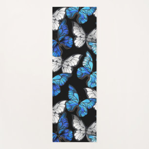 Dark Seamless Pattern with Blue Butterflies Morpho Yoga Mat