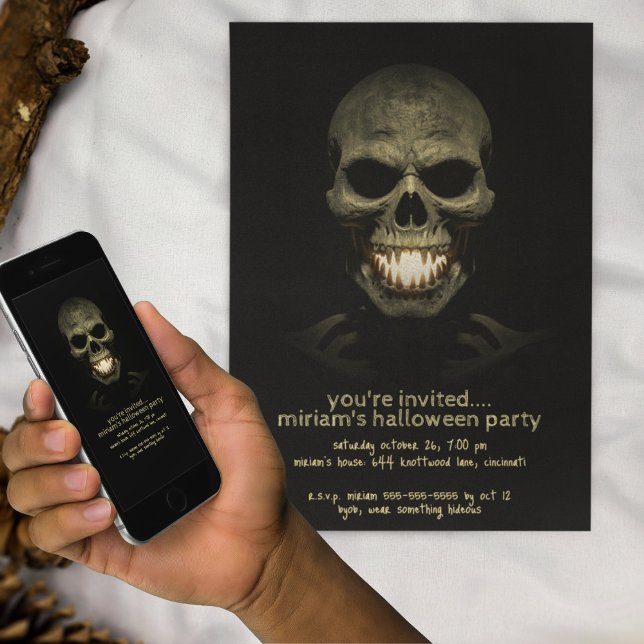 Dark Shadow Glowing Skeleton Fang Halloween Party  Invitation (Creator Uploaded)