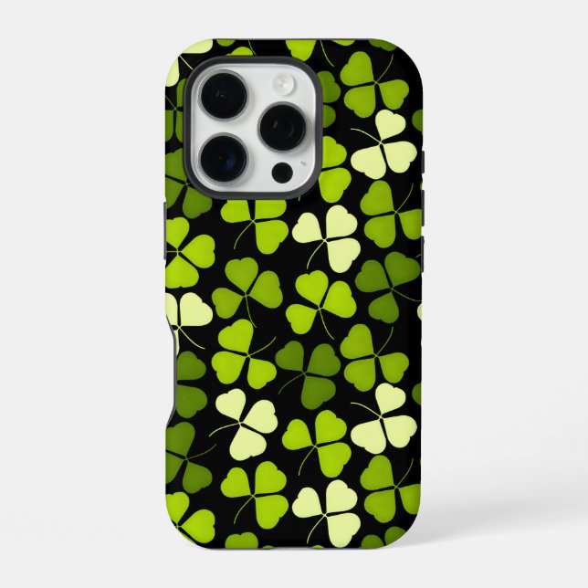 Dark Shamrock Pattern Green & Black iPhone Case (Back)