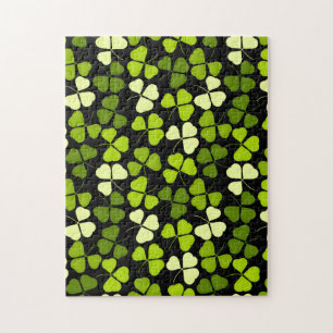 Dark Shamrock Pattern Green & Black Jigsaw Puzzle