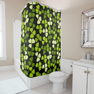 Dark Shamrock Pattern Green & Black Shower Curtain