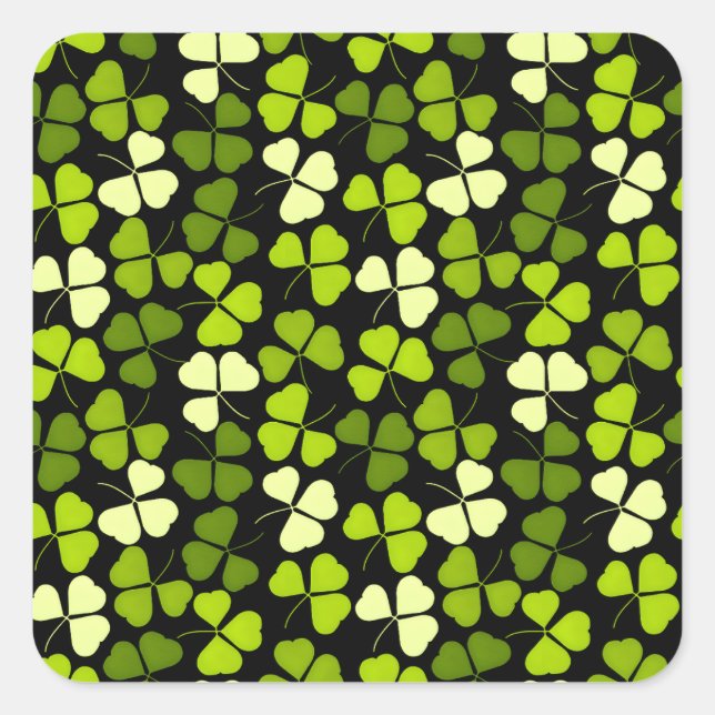 Dark Shamrock Pattern Green & Black Square Sticker (Front)