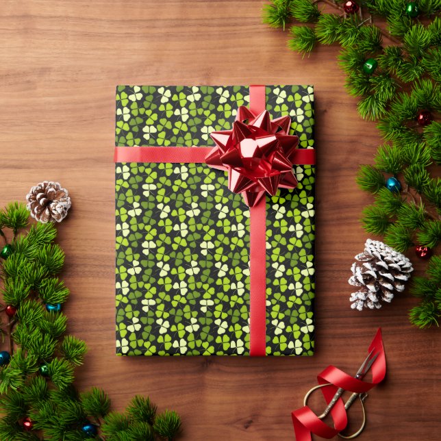 Dark Shamrock Pattern Green & Black Wrapping Paper (Holiday Gift)