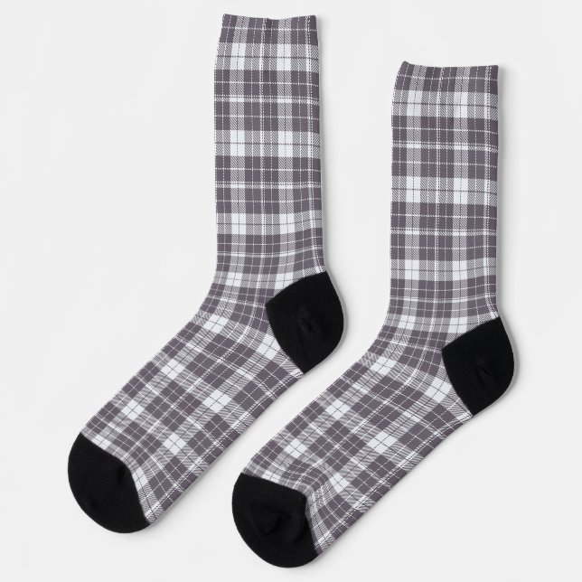 Dark Silver, White Mixed Colours, Plaid Pattern, T Socks (Left)