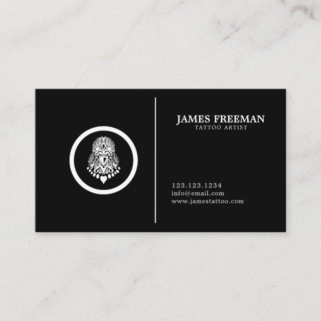 Dark Simple Tattooist Logo Black Tattoo Artist Business Card (Front)
