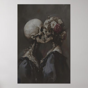 Dark Skeleton Lovers Art Dark Academia, Floral Poster