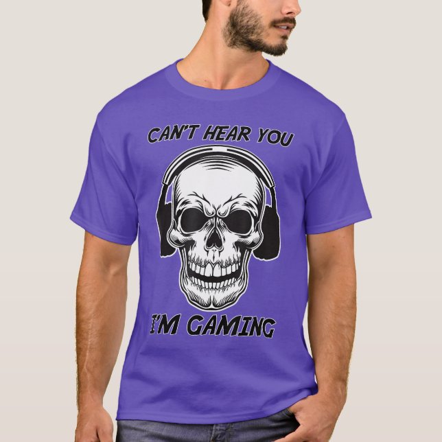 Dark Skeleton Punk Rock Gaming head set I cant hea T-Shirt (Front)