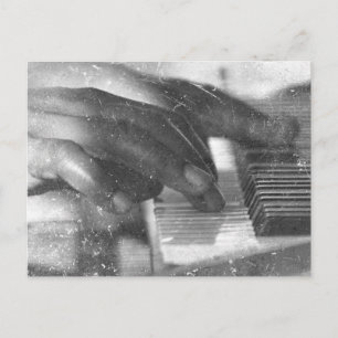 dark skin hands bw playing piano keyboard grunge postcard