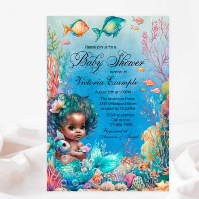 Dark Skin Mermaid Baby Shower Invitation (Creator Uploaded)