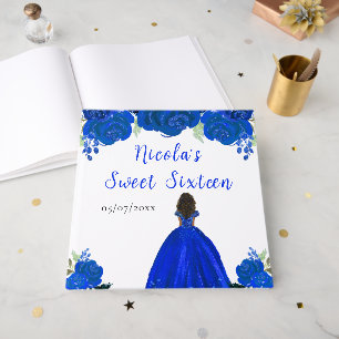 Dark Skin Princess Blue Sweet Sixteen Guest Book
