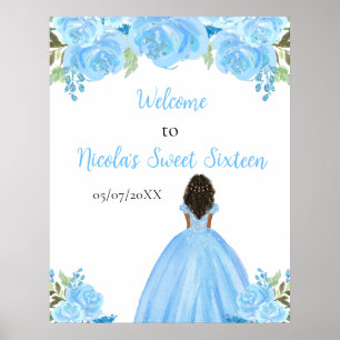 Dark Skin Princess Blue Sweet Sixteen Welcome Poster