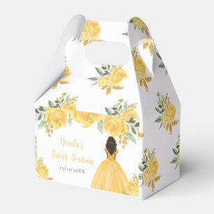 Dark Skin Princess Gold Floral Sweet Sixteen Favour Box