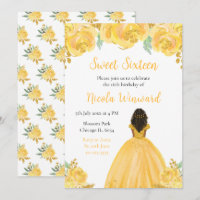 Dark Skin Princess Gold Floral Sweet Sixteen