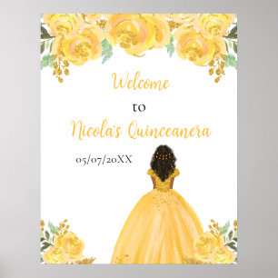 Dark Skin Princess Gold Quinceanera Welcome Poster