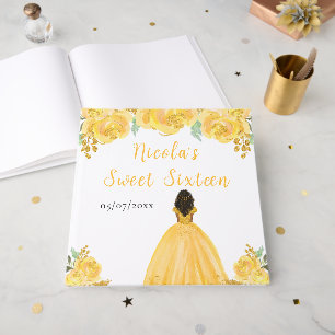 Dark Skin Princess Gold Sweet Sixteen Guest Book