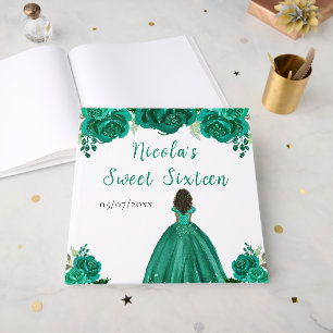 Dark Skin Princess Green Sweet Sixteen Guest Book