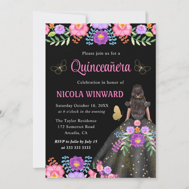 Dark Skin Princess Mexican Dress Quinceanera Invitation (Front)