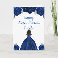 Dark Skin Princess Navy Blue Floral Sweet Sixteen