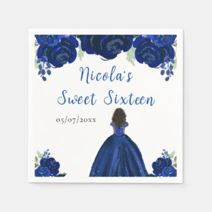 Dark Skin Princess Navy Blue Floral Sweet Sixteen Napkin