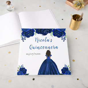 Dark Skin Princess Navy Quinceanera Guest Book