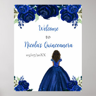 Dark Skin Princess Navy Quinceanera Welcome Poster