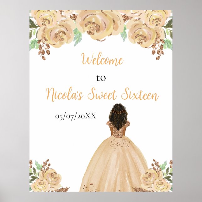 Dark Skin Princess Peach Sweet Sixteen Welcome Poster (Front)