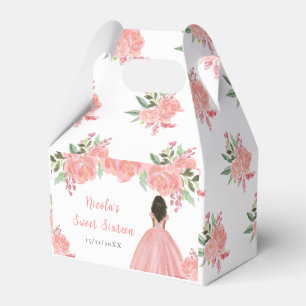 Dark Skin Princess Pink Floral Sweet Sixteen Favour Box
