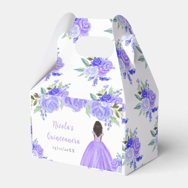 Dark Skin Princess Purple Floral Quinceanera Favour Box (Front Side)